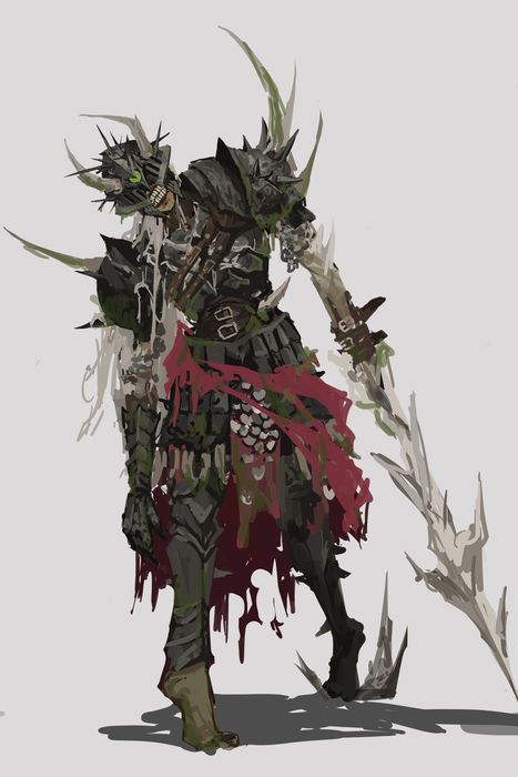 The Zombie Knight in spiked, rotting armour with tattered red cloth, holding a jagged bone blade