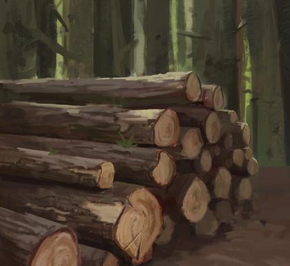 Wood resource: a stack of cut logs in a forest