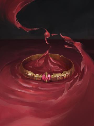 Ring of Vampirism card art: A golden ring resting in a pool of crimson